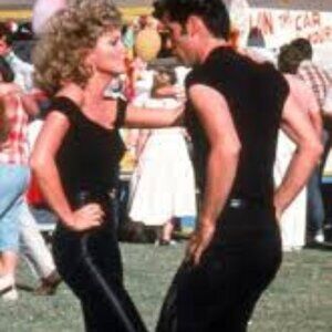 Grease Disco Pants 70's Movie Bady Sandy Women's S Stretch Satin Black Leggings